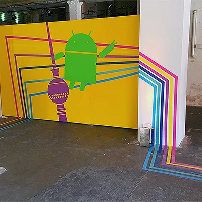 Google Playtime Event- Klebeband Wegleitung- Tape Art Selfmadecrew 2015- Beitragsbild