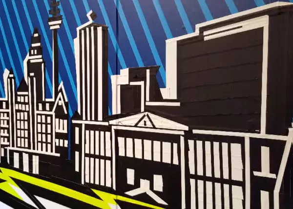 Tape Art Auftrag- Leipziger Skyline-Nahaufnahme