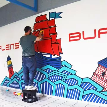 Ein maritimes Wand-Graffiti Motiv aus GAFFA-Klebeband
