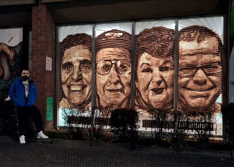 Tape Künstler Ostap und sein StreetArt Werk- Vier Tape Art Porträts in der Bülowstr